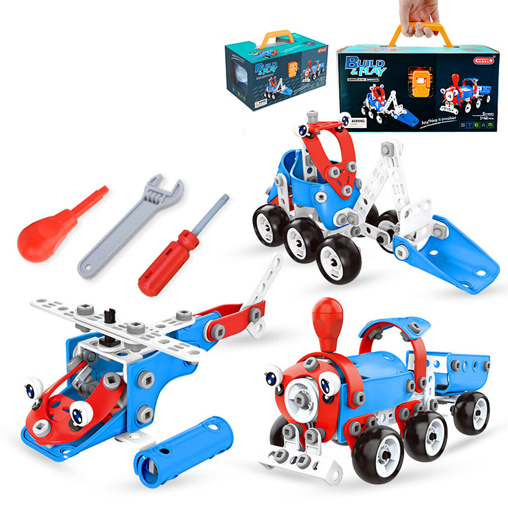

142Pcs 6 IN 1 Multi-shape DIY Assemble Engineering Plane Car Robot Building Construction Blocks Model Educational Toy Ki