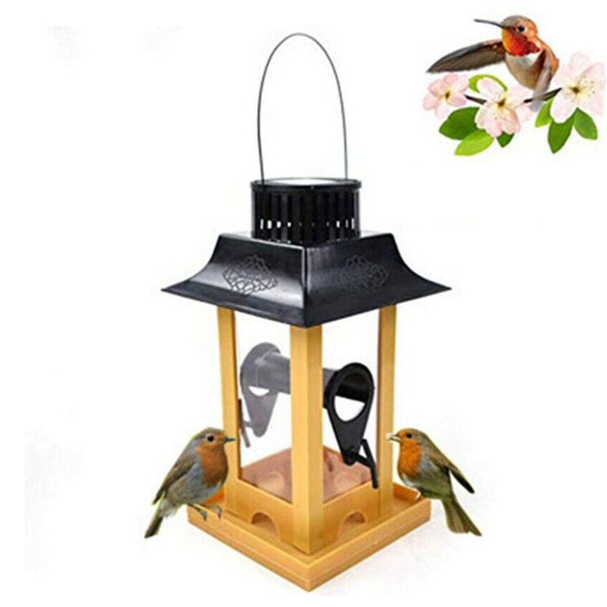 庭の庭の屋外の装飾のための鳥の酒飲みツールの外の庭の庭をぶら下げているLEDライトが付いている鳥の餌箱の水 от Banggood WW