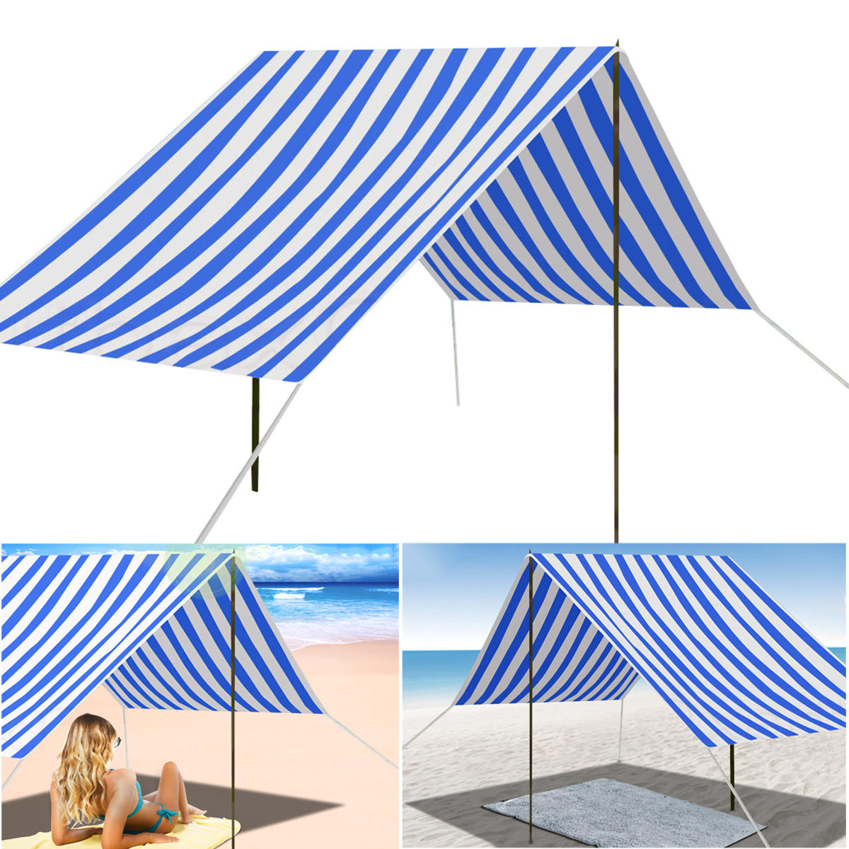 330x180cm tente de plage portative UV abri de soleil ombre auvent camping pique-nique en plein air