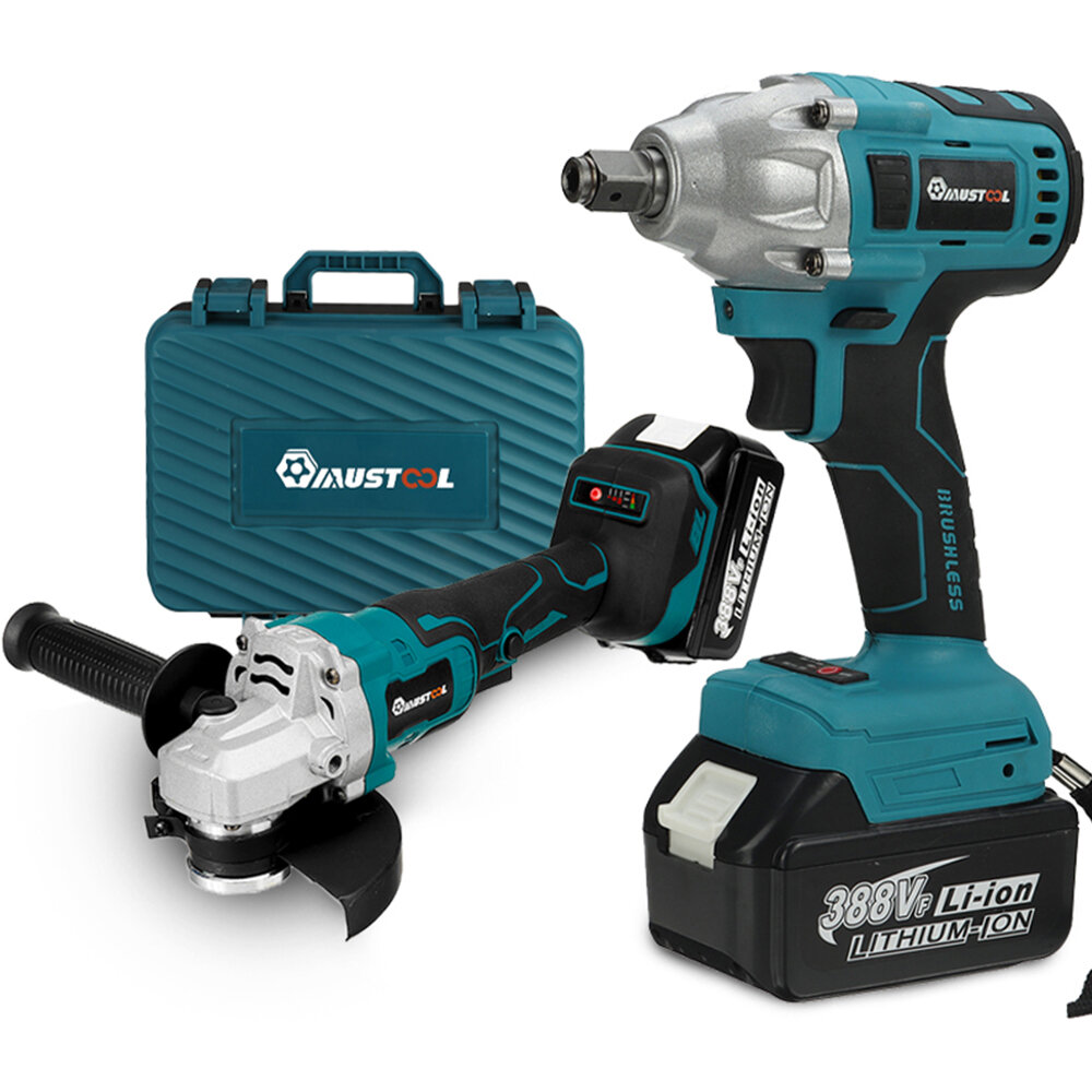 MUSTOOL 18V Power Tool Combo Kit 800N.m 6200rpm Electric Wrench and 125mm Cordless Angle Grinder with/without Battery