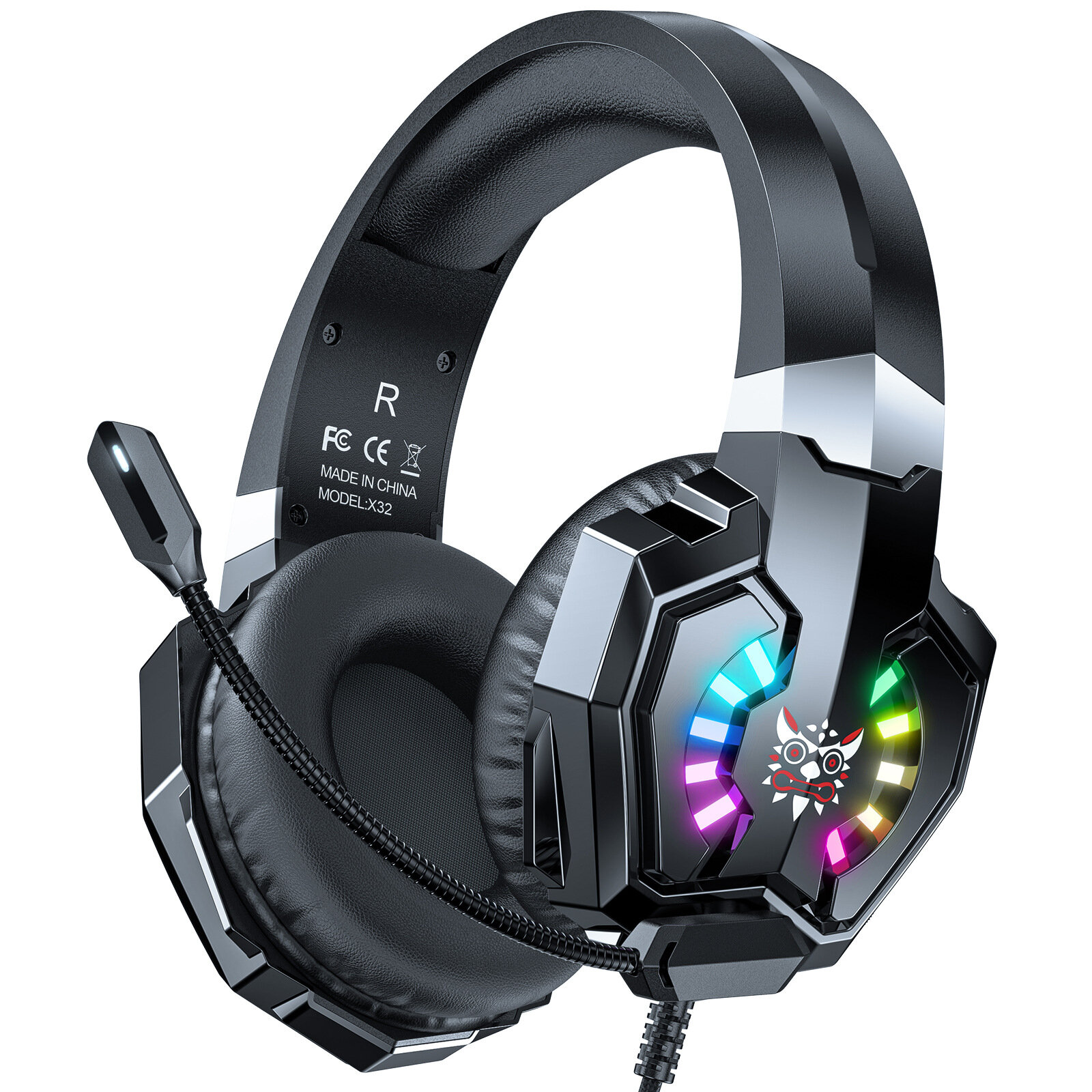 

ONIKUMA X32 Gaming Headset Wired Headphone 50mm Drive Unit Stereo Surround Sound RGB Light HD Flexible Microphone Ergono