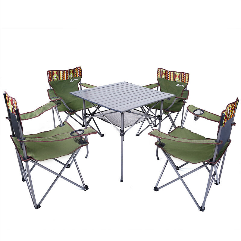 ewolf Hosszabbított verzió 5 darabos Kempingasztal Székek Készlet Összecsukható Asztal Készlet Hordozható Kényelmes Piknik Székek Asztalok Kültéri Strand Utazás.