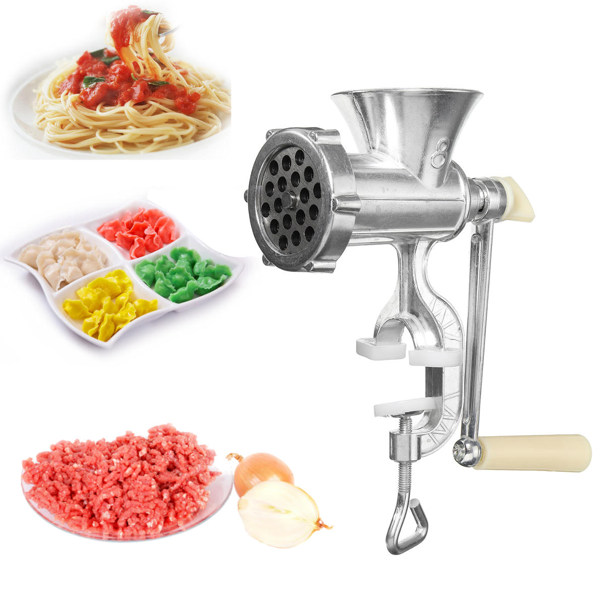 Aluminum Manual Meat Grinder Chopper Hand Operated Mincer Stuffer Noodle Sausage Filler Kibbe Maker 