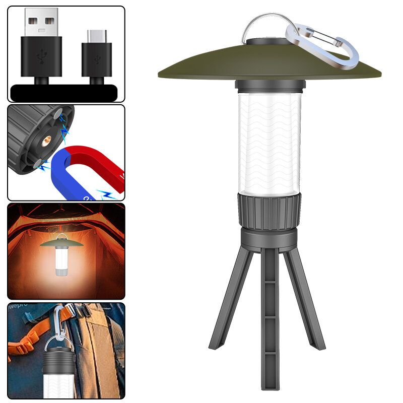 Φακός κάμπινγκ πολλαπλών λειτουργιών LED με μαγνητικό γάντζο και καραμπίνερ, φορητός εξωτερικός φωτισμός ατμοσφαιρικού φωτός.