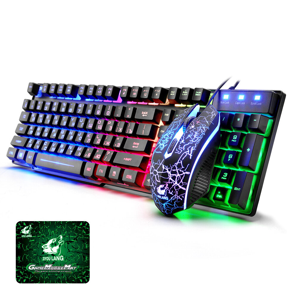 ZIYOULANG T5 Keyboard & Mouse Combo 104 Keys Russian Version Wired Colorful Backlit Gaming Keyboard 