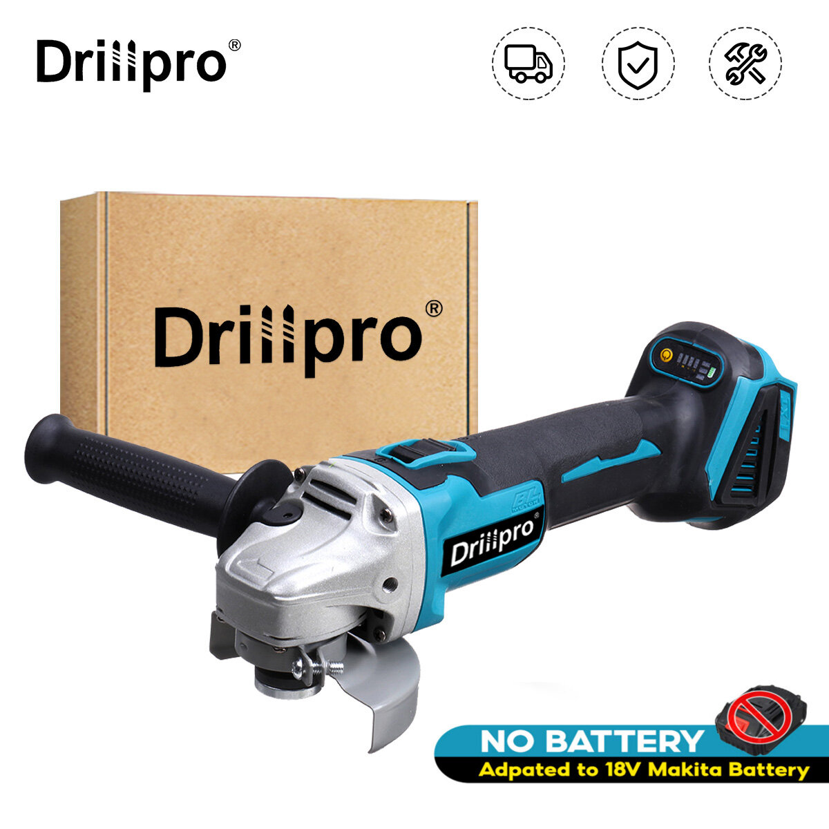 Drillpro 800W borstelloze haakse slijper met instelbare snelheid 100 mm / 125 mm elektrische slijpen