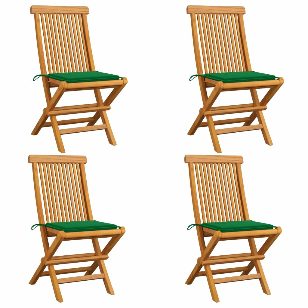 

Garden Chairs with Green Cushions 4 pcs Solid Teak Wood