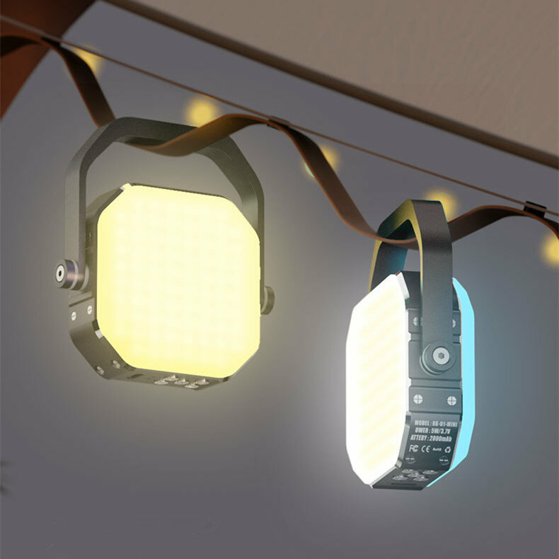 Çok fonksiyonlu kamp lambası, ayarlanabilir renkli ışıklar, müzik ve kamp ve parti için 10 ışık modu ile.