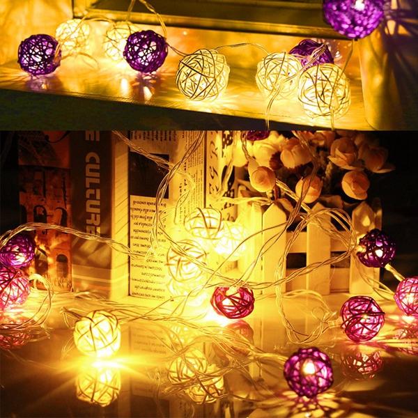 20 LED Rattan Ball String Licht Home Garden Fairy Lamp Kerstmis Wedding Party Decor