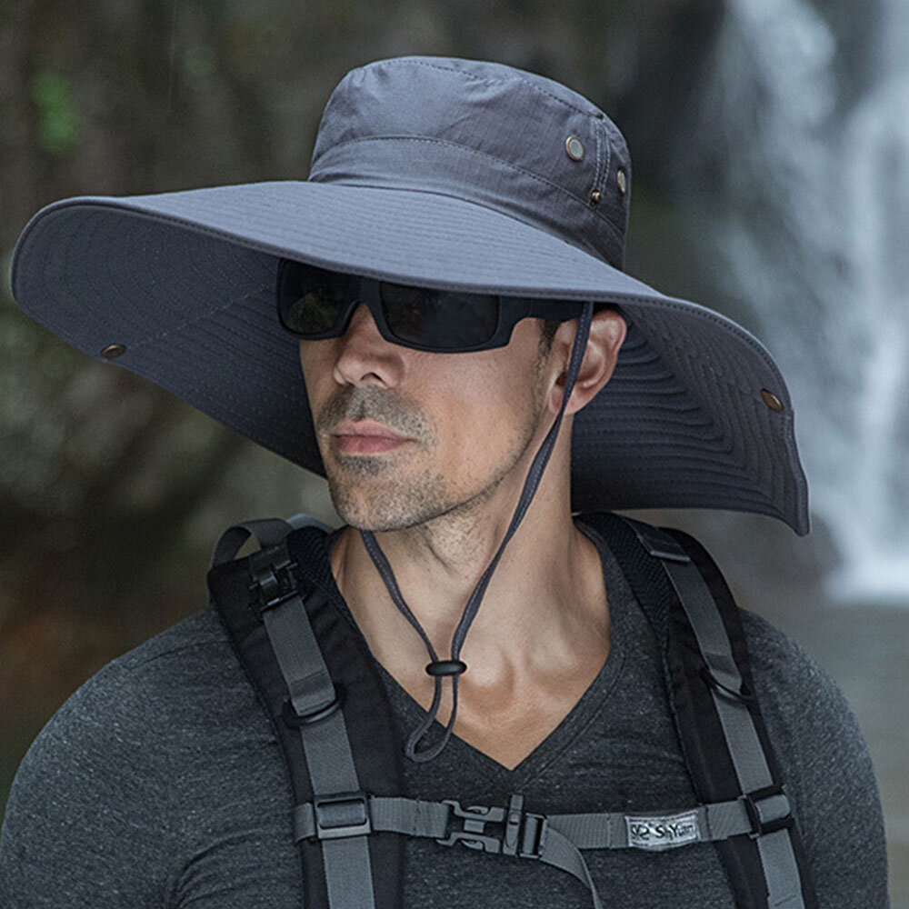 Men Summer UV Protection Wild Brim 16 Centimeters Visor Adjustable Sun Hat Bucket Hat For Fishing Mo