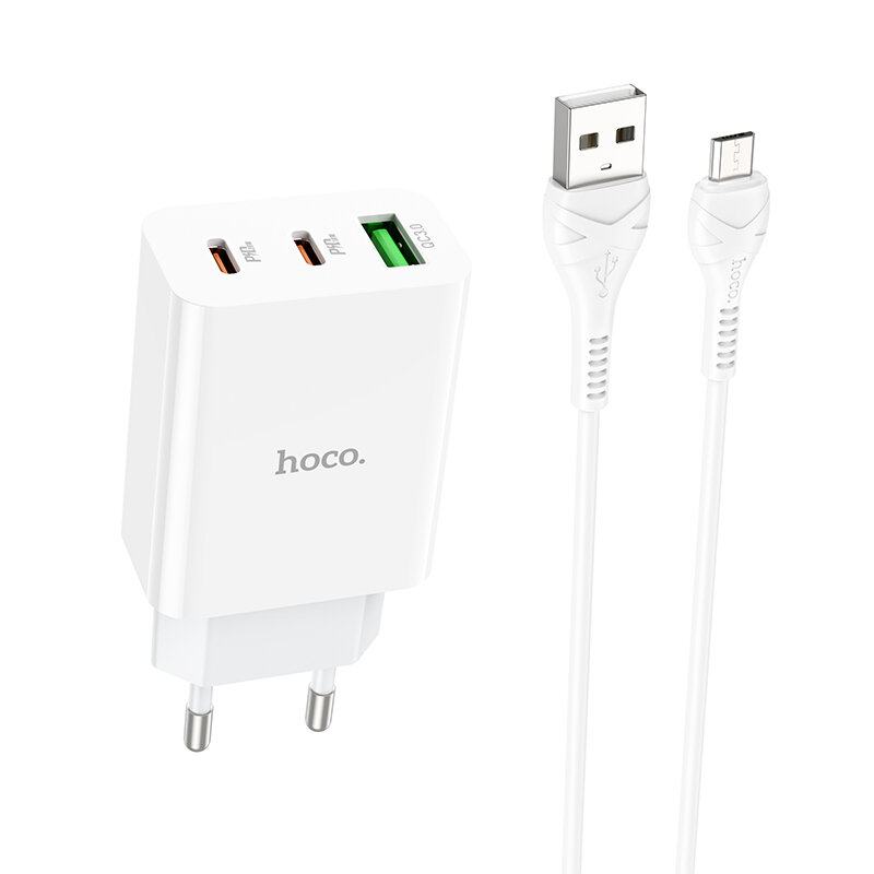 

HOCO C99A PD 20W QC3.0 Three Port 2 Type-C 1 USB-A Fast Charging Charger with 1m Long USB-A to Micro USB Cable for Xiaom