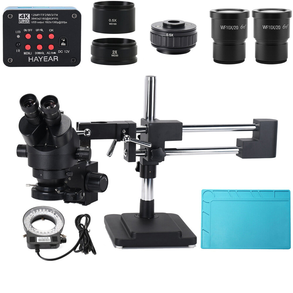 

3.5X-90X Double Boom Stand Zoom Simul Focal Trinocular Stereo Microscope+12MP 4K HDMI USB Industrial Camera For Phone PC