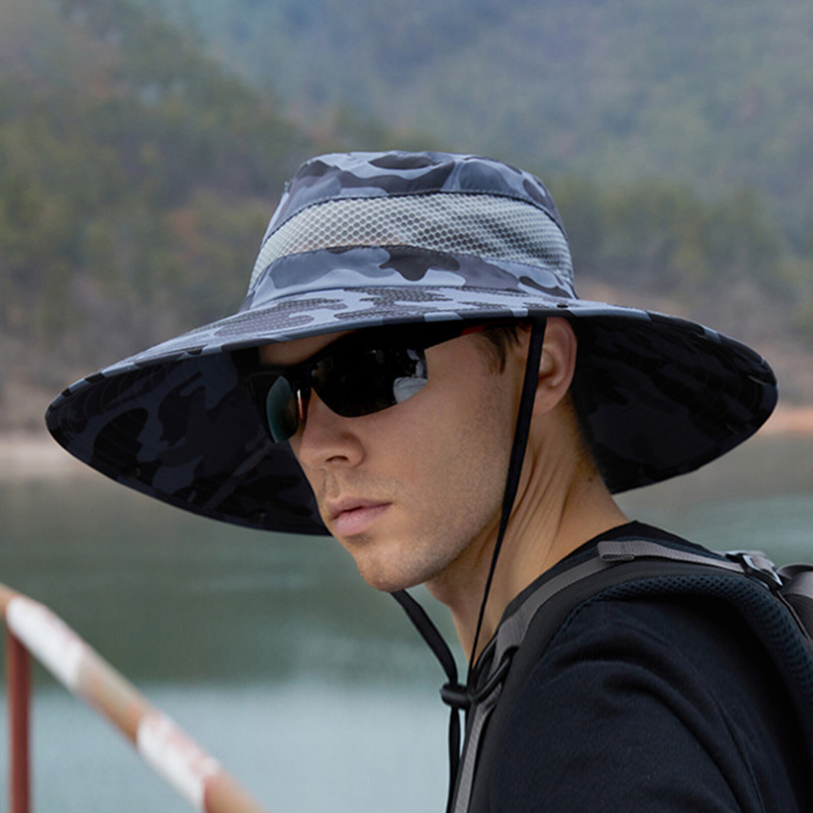 Unisex Polyester Camouflage Casual Outdoor Breathable Brim Extended Foldable Quick Dry Sunshade Bucket Hats