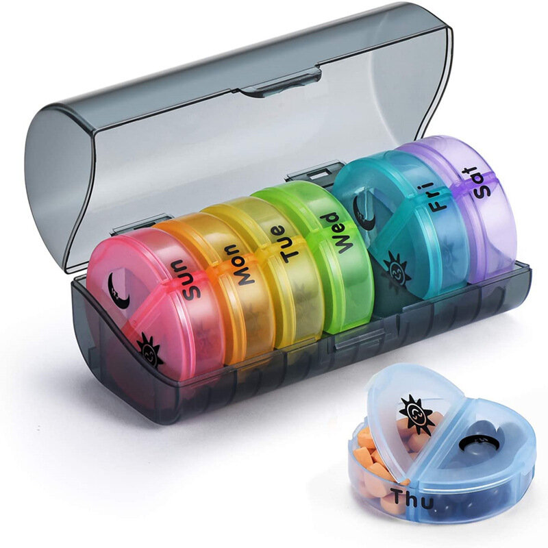 Multifunctional Seven-day Mini Rainbow Pill Box 14-compartment Weekly Moisture-proof Portable Pill B