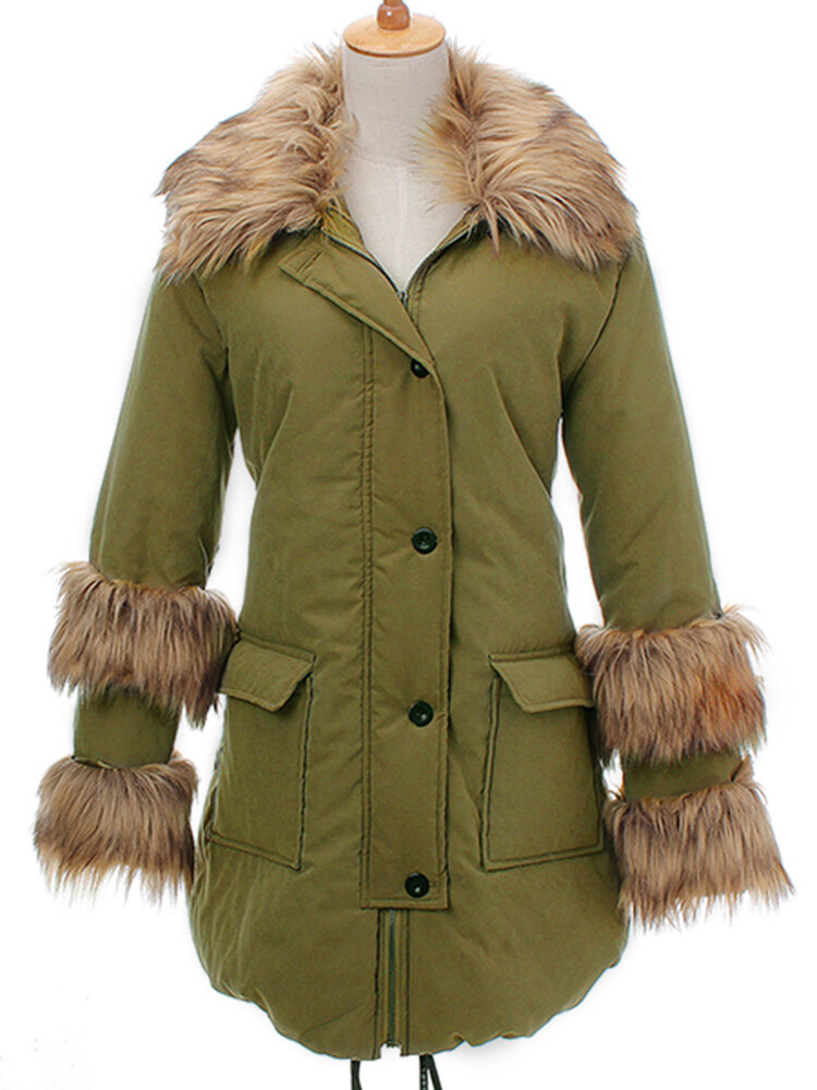 Casual Women Hooded Long Outwear Fur Collar Long Sleeve Jacket Coats