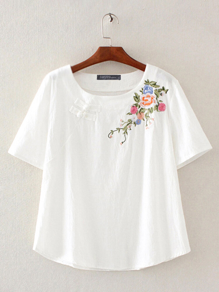 100% Cotton Floral Embroidery Summer Casual Dress For Women