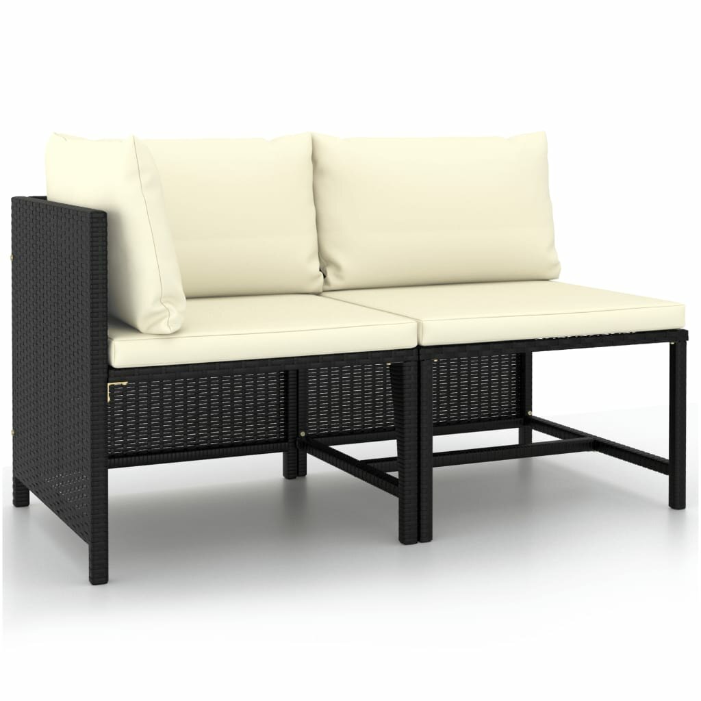 2 Piece Garden Sofa Set with Cushions Black Poly Rattan