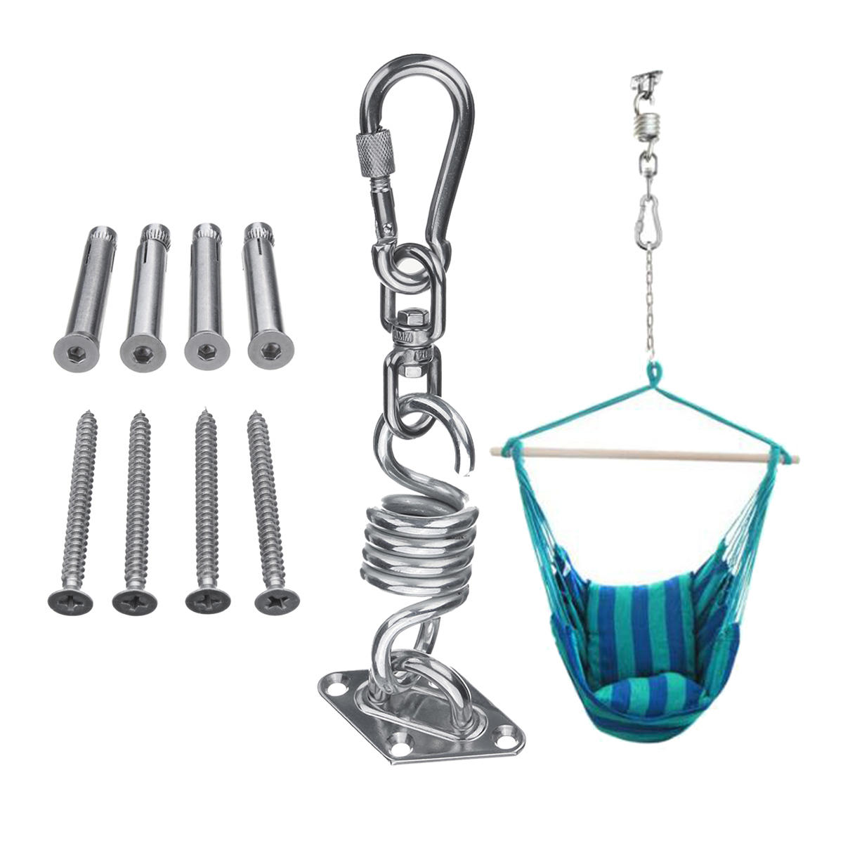 Stainless Steel Hammock Chair Hanging Kit  Ceiling Mount Spring Swivel Snap Hook Accessories