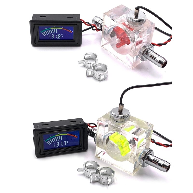 -50~110 LED Thermometer +Three Way Flow Meter for Water Cooling Liquid Cooler System Universal Compu