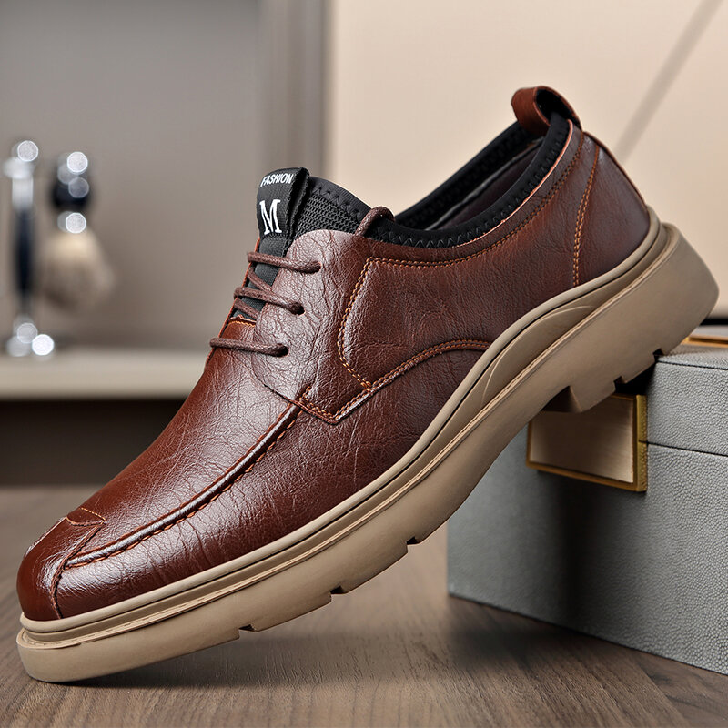 Men Microfiber Leather Soft Sole Non Slip Leisure Business Shoes