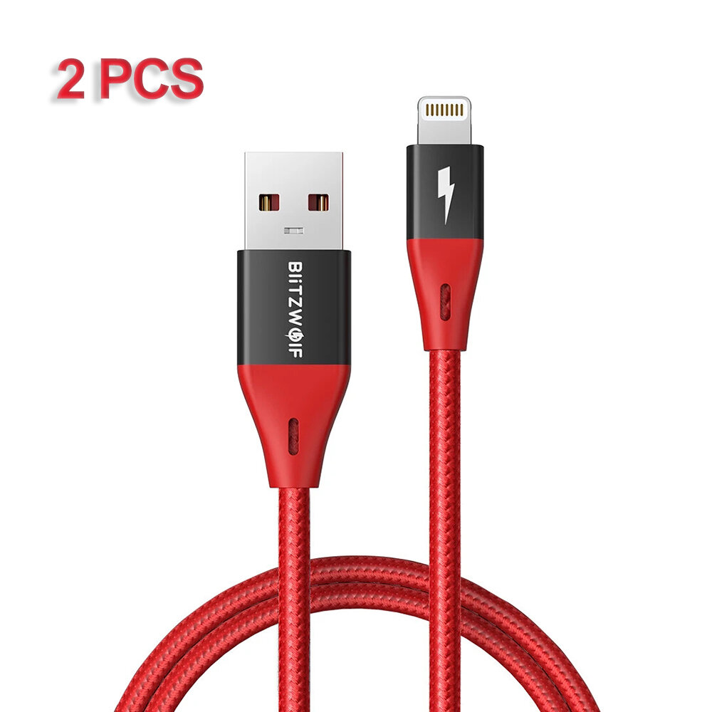 [2 STUKS Rood] BlitzWolf BW-MF9 Pro 2.4A voor Lightning-naar-USB-kabel Met MFi-gecertificeerd 0.9 m 