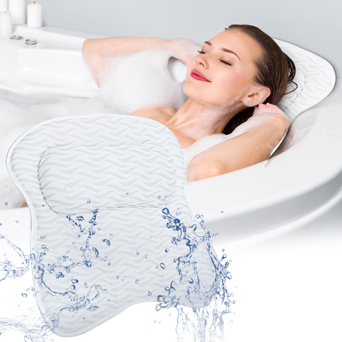 Yeerswag Bath Pillow Spirity Ergonomic With Neck And Back Support Comfortable Bathtub Pillows For Relaxation