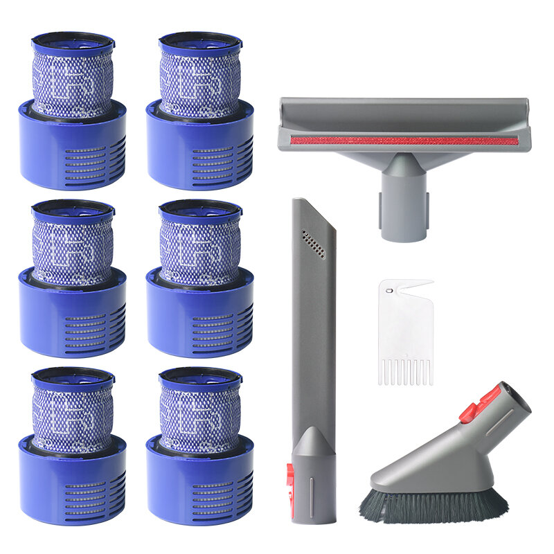 10pcs Replacements for Dyson V7 V8 V10 Vacuum Cleaner Parts Accessories Filters*6 Brush Heads*3 Cleaning Tool*1 [Non-Ori