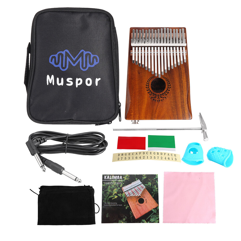 Muspor Professional 17 Key Kalimba Acacia Wood EQ Kalimba With Amplifier Built-in Pickup Tuner Hamme