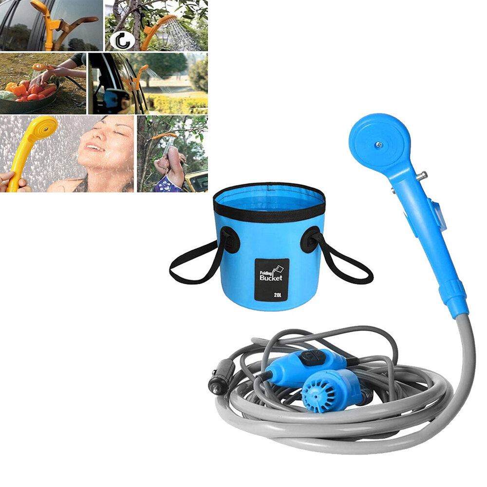 Camping Shower 20L Folding Bucket Bag High Pressure Power Electric Pump Washer Portable Car Washer Outdoor Camping Travel