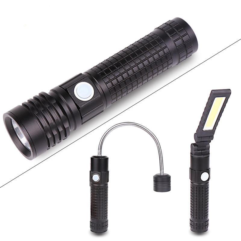 XANESÂ® 5001 3 in 1 T6+COB+XPE LED 3 Modes Detachable Head Flashlight USB Rechargeable Magnet Tail Work Light Set