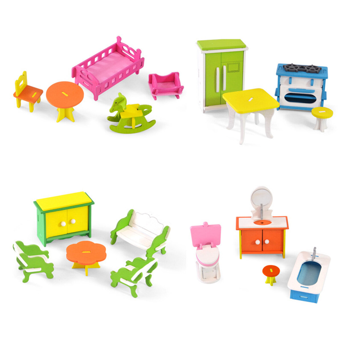 Houten Colorful DIY Assembly Doll House Furniture Kit Early Educational Learning Toys for Kids Gift