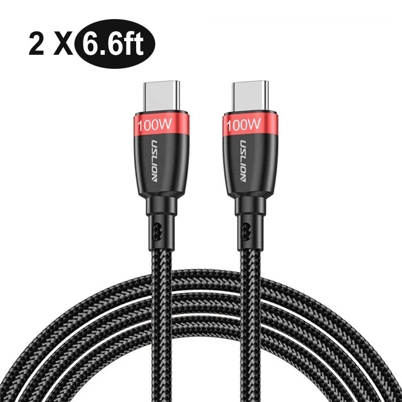 

[2 Pack] USLION 100W 5A USB-C to USB-C Cable 2M/6.6ft PD3.0 Power Delivery Cable QC4.0 Quick Charge Data Sync Cord For H