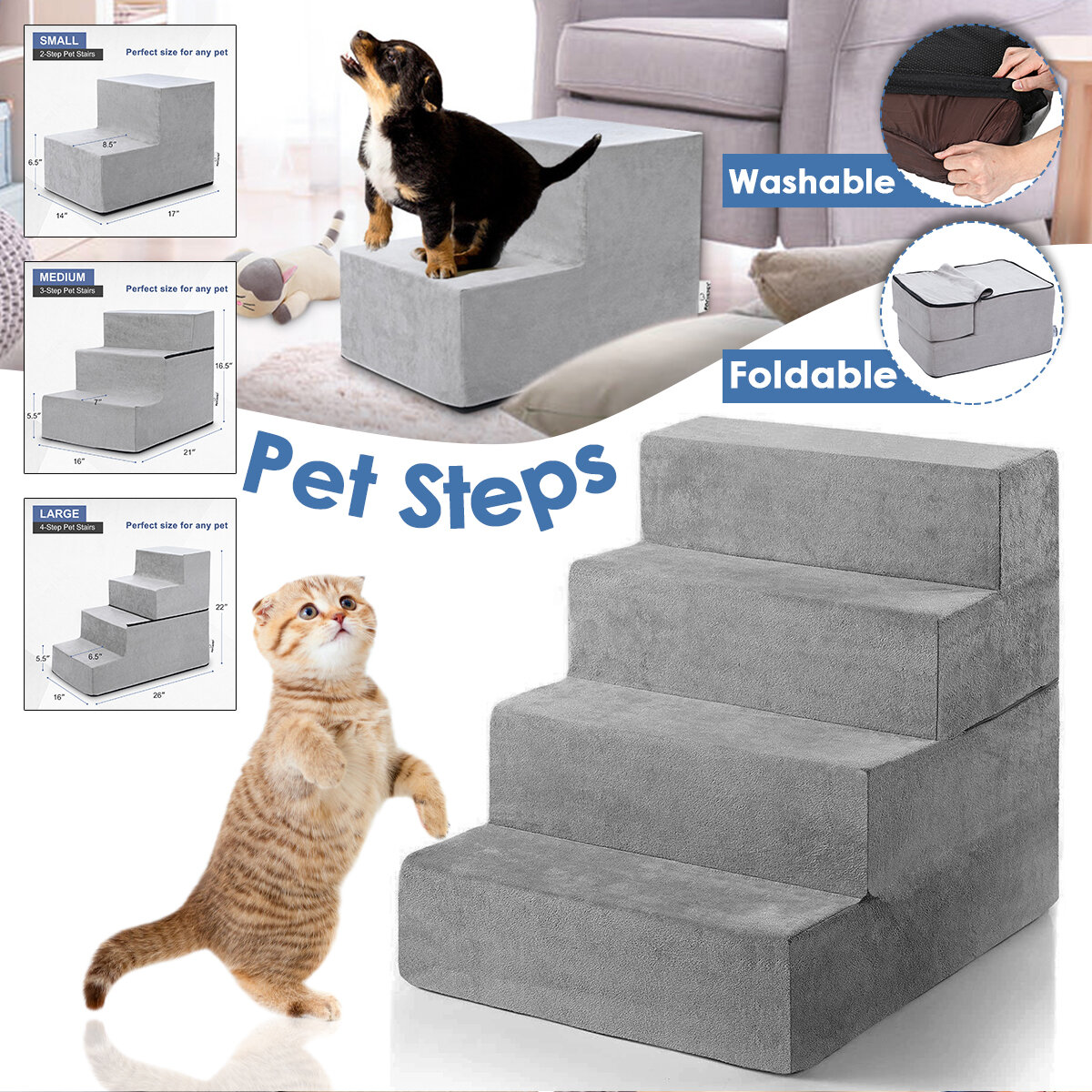 Steps Pet Stairs Climb Foam Ladder Cover Indoor Cat Dog Ramp Climbing Cover Puppy Supplies