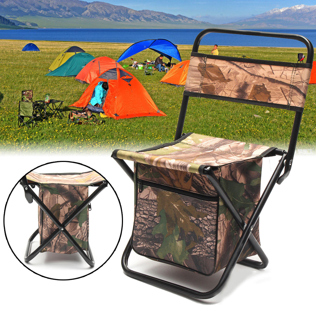 Outdoor Camping Folding Chair Portable Durable With Storage Bag Fishing Hiking Picnic Chair