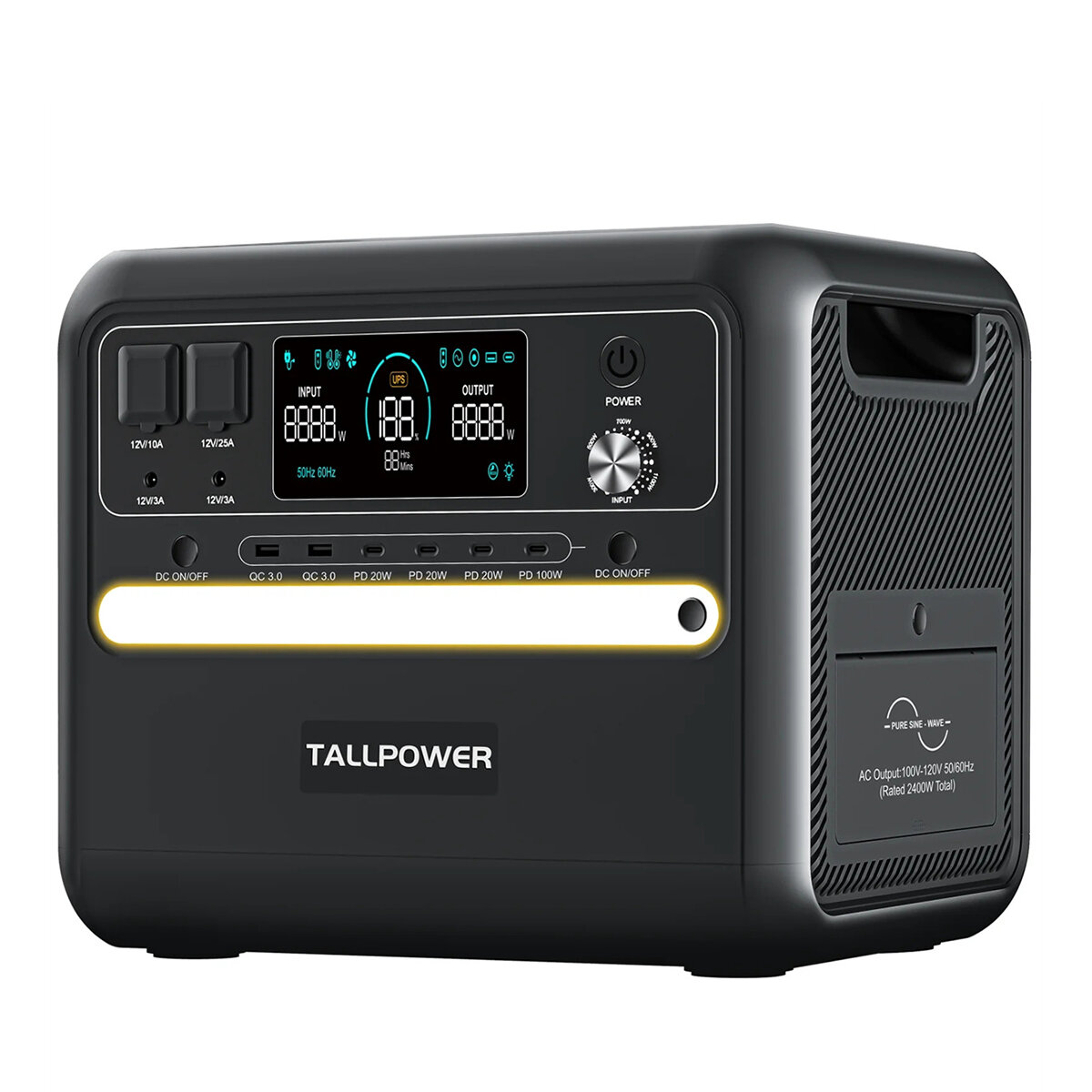 [EU Direct] TALLPOWER V2400 Portable Power Station 2160Wh LiFePo4 Solar Generator, 2400W AC Output, Adjustable Input Power, PD 100W USB-C, UPS Function, LED Light, 13 Outputs