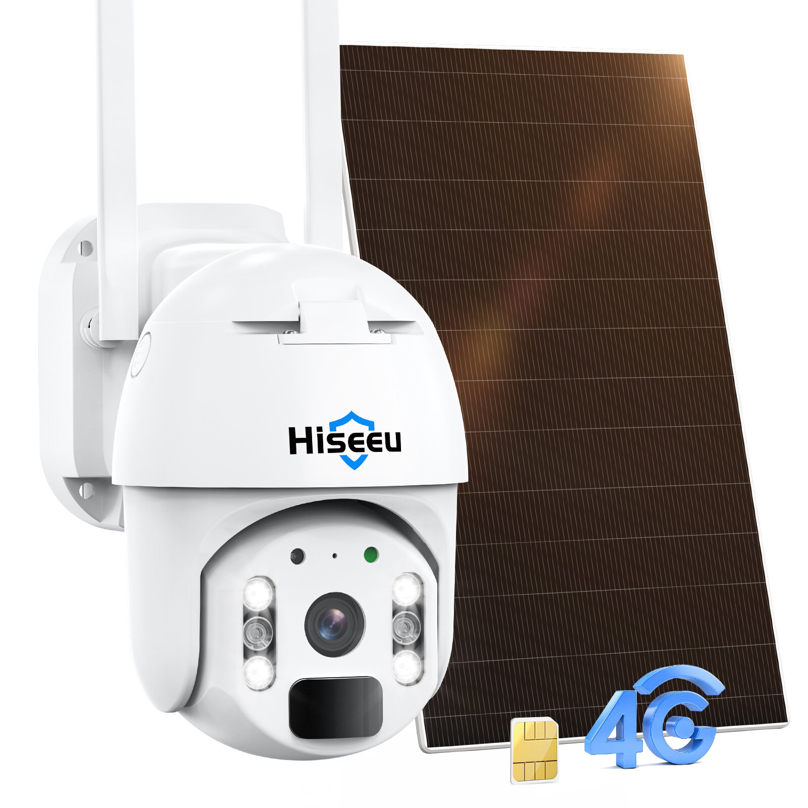 Hiseeu Wireless 4G LTE Cellular Security Camera NO WIFI PTZ Color Night Vision 2-Way Audio PIR Detection IP66 Waterproof 2K Solar Powered Outdoor Camera