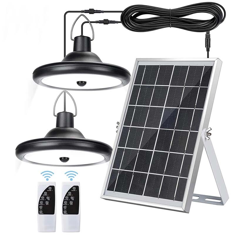 Doppelkopf-Solar-Pendelleuchte, wasserdicht, hohe Kapazität, Outdoor-Indoor-Solarlampe, geeignet für Innenhöfe, Garagen usw