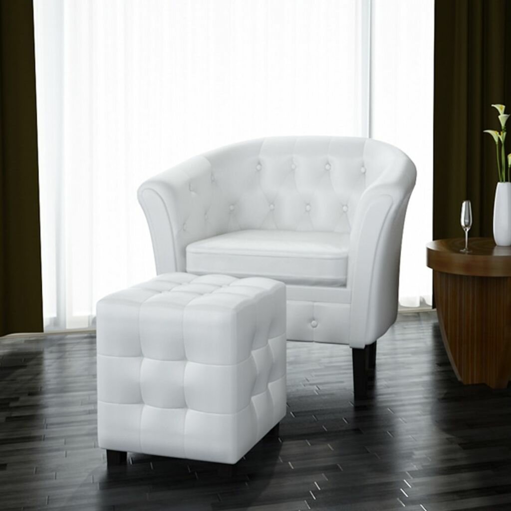 Στα 140.86 € από αποθήκη Ολλανδίας | Tub Chair with Footstool White Faux Leather
