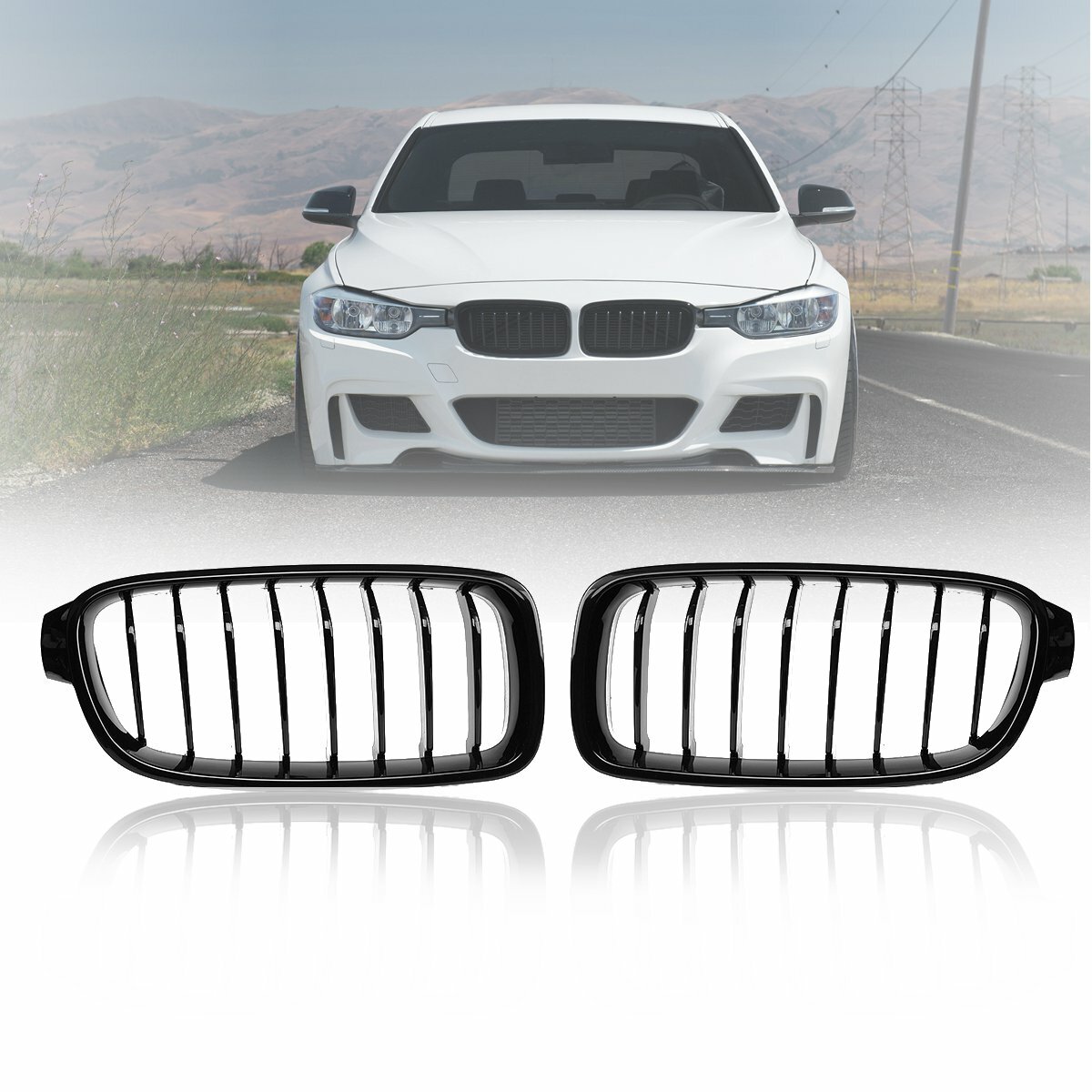

Gloss Black Front Kidney Grilles For BMW F30 F31 F35 F80 3 Series 2012-2018