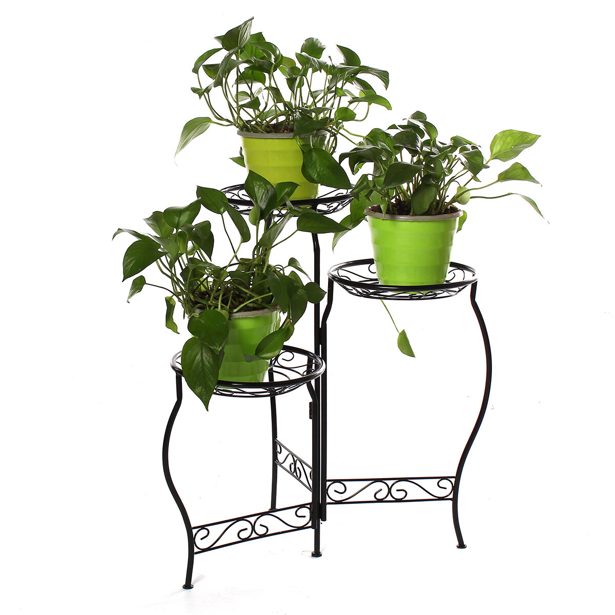 Metalen bloempotstandaard 3 niveaus Afgeronde plantenhouder Indoor Outdoor Flower Plant Stand Displa
