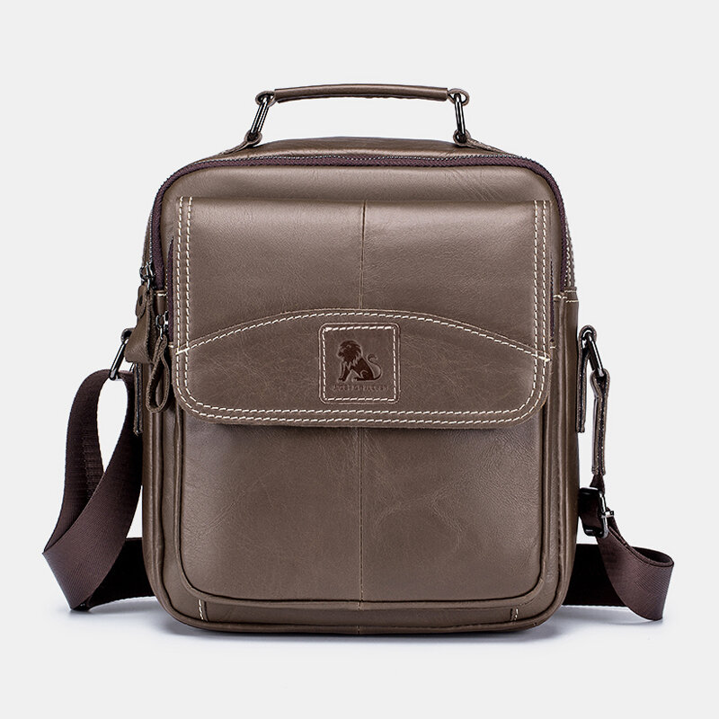 

Laoshizi Men Vintage Genuine Leather Solid Color Wear-Resistant Waterproof Crossbody Bag Shoulder Bag