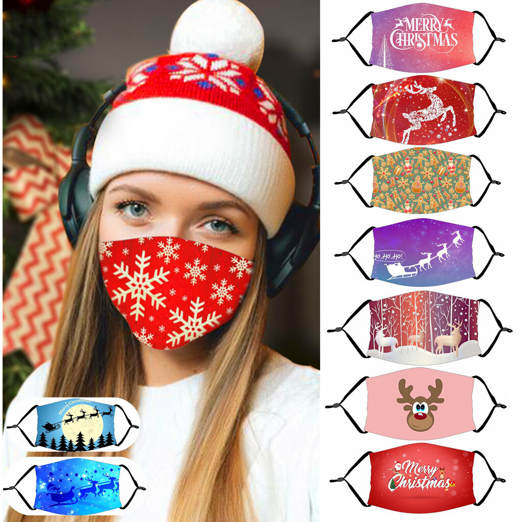 Volwassen kerstpatroon stofmasker met PM2.5 filterelement cosplay masker