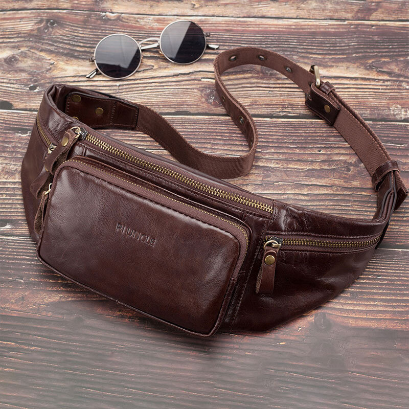 

Men Genuine Leather Retro Sport Outdoor Multi-carry Chest Bag Sling Bag Crossbody Bag Waist Bag
