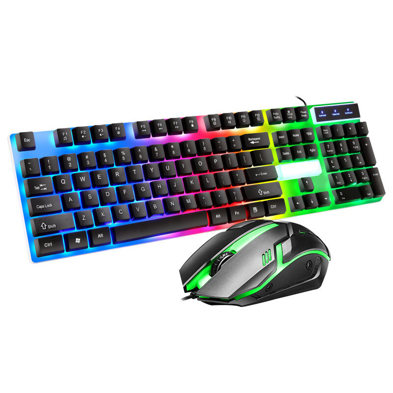 Wired Keyboard & Mouse Set 104 Keys Mechanical-feel Keyboard with Colorful Backlit Ergonomic Mouse Kit for PC Computer