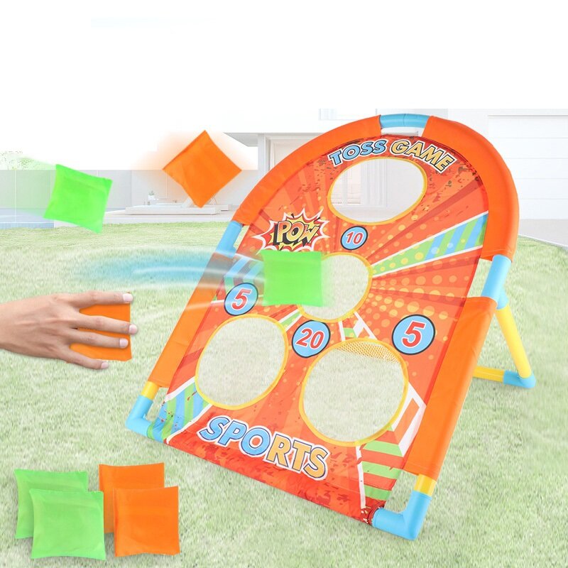 4 Holes Kids Collapsible Throwing Sandbag Toss Board Golf Cornhole Chipping Game with 6 Sandbags for Kids Toddlers
