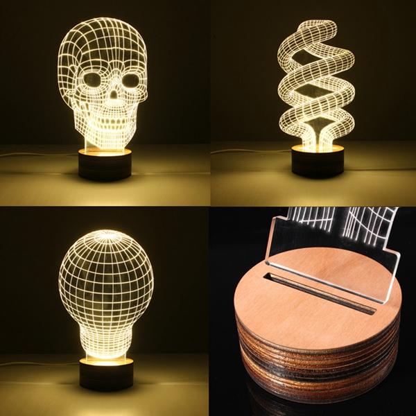 3D Visuele LED Tafellamp Energiebesparende Houten Nachtlamp Voor Vakantie