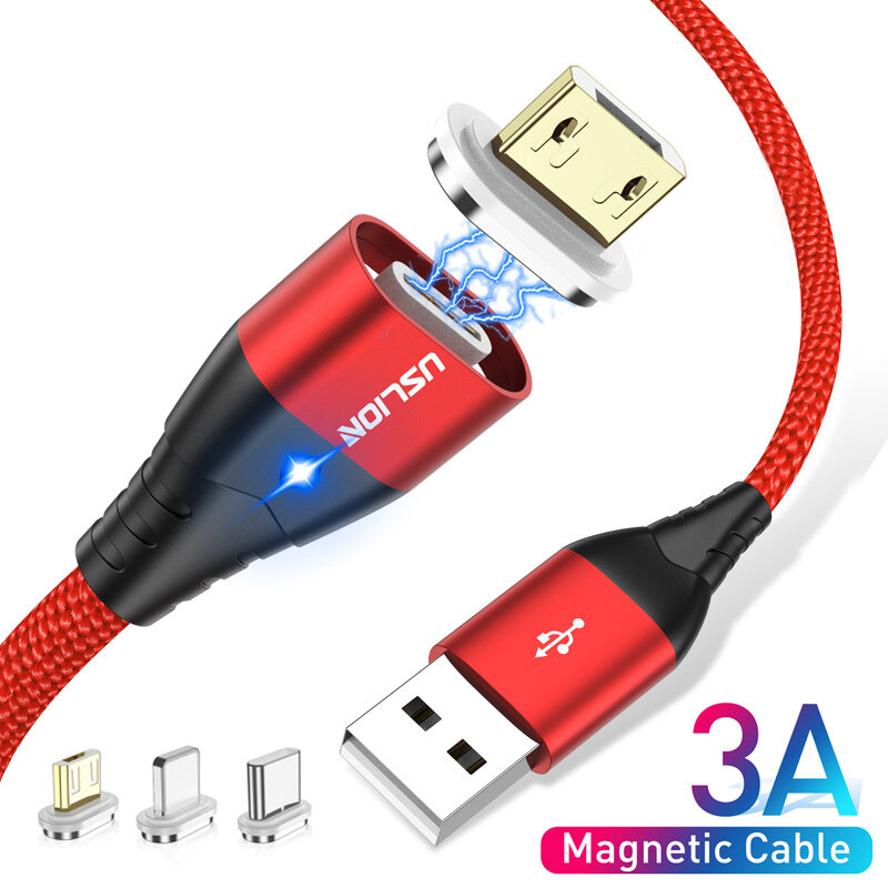 USLION Magnetic 3A Type C Micro USB Snel opladen Datakabel voor Samsung Galaxy Note S20 ultra Huawei