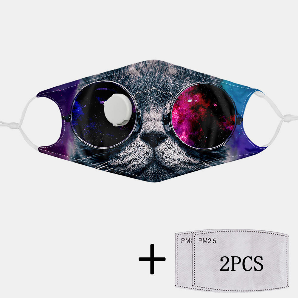 

Cat Print Dustproof Mask PM2.5 Filter Gasket Non-disposable Mask with Breathing