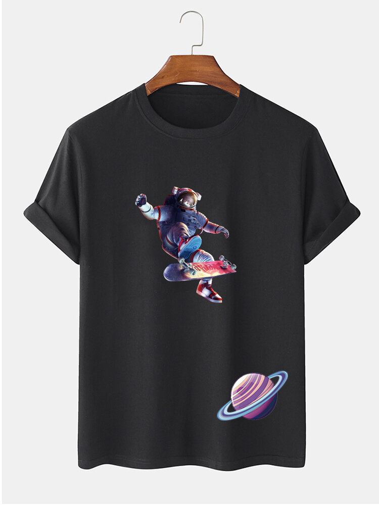 T-shirt van 100% katoen met astronaut-planeetprint en korte mouwen