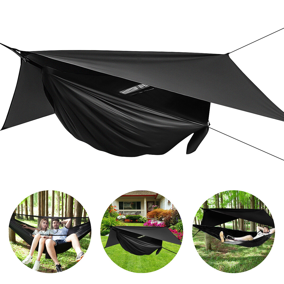 2 personen 2-in-1 Camping Luifel Hangmat Tent Set Lichtgewicht Draagbare Hangmat Outdoor Camping Reizen Achtertuin Hangmat